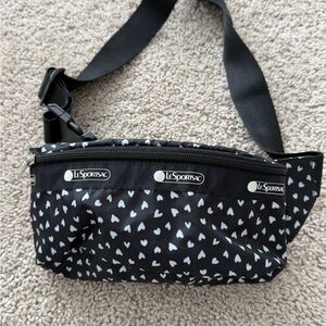 LeSportsac Black and White Heart Pattern Belt Bag